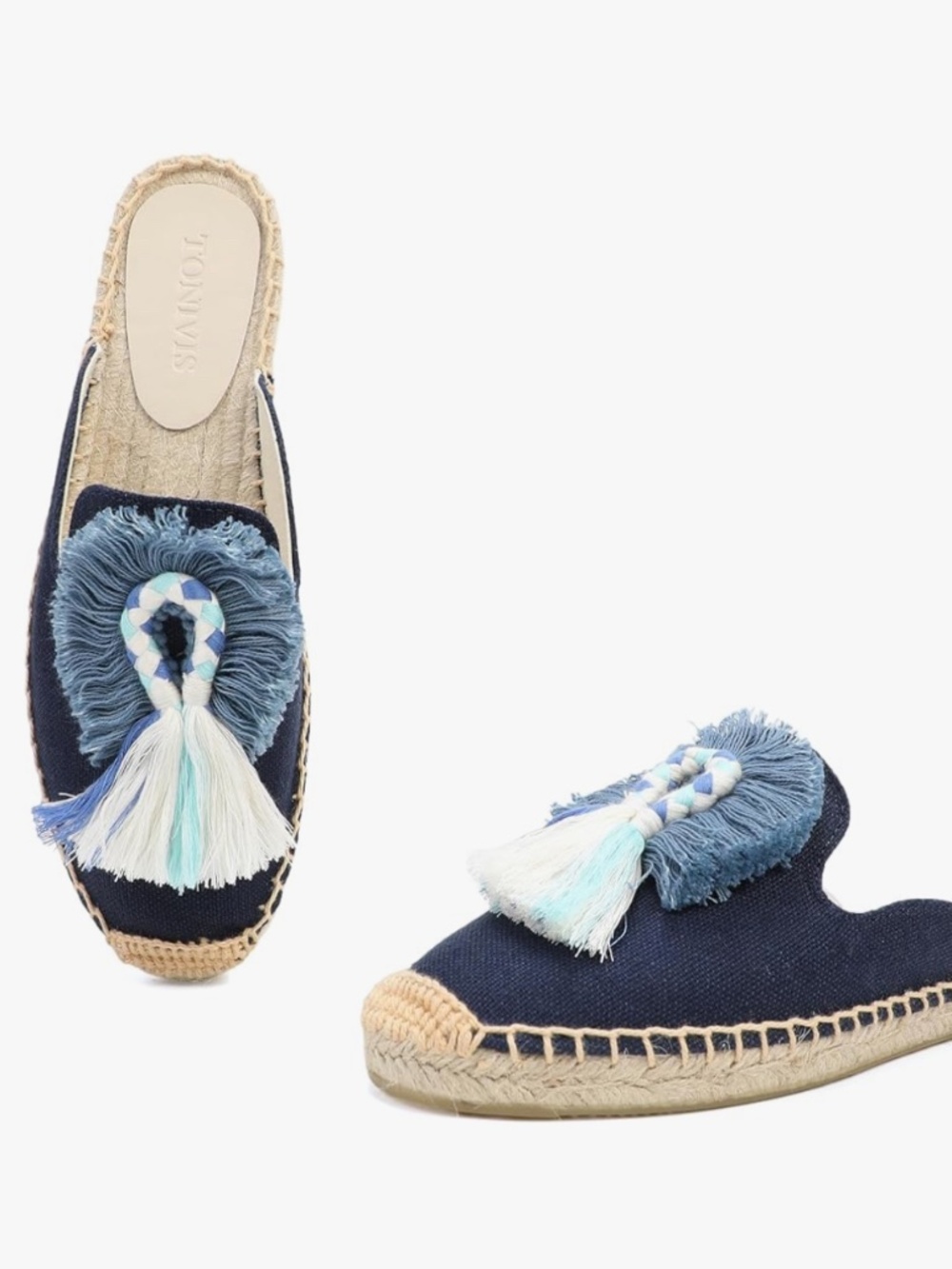 Women's Mule Flat Shoes with Tassel & Pompom, Espadrilles Slides Backless